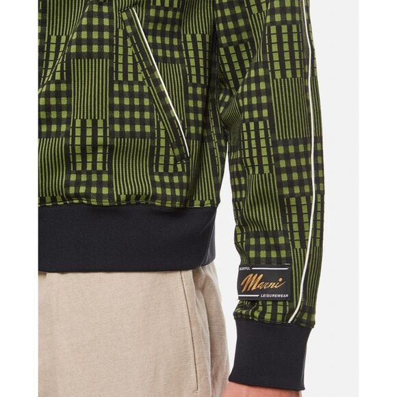 MARNI Mens Sweater Size 48 Green Zip Up Cardigan Sweatshirt Logo Jacquard $1450 - Picture 3 of 16